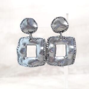 Vintage Clip On Earrings Matte Silver Tone Extra Large Lightweight Drop Dangle
